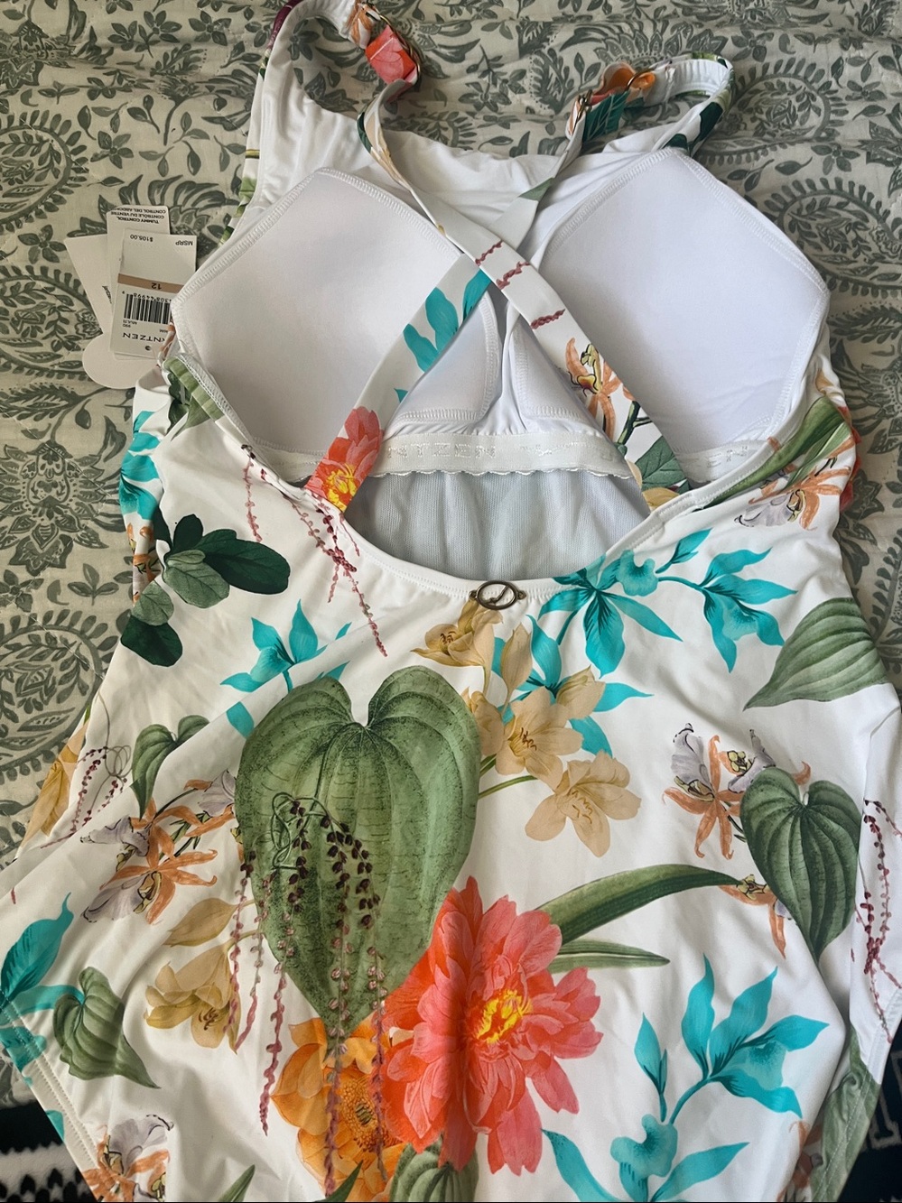 New Jantzen woman One-Piece Swimsuit in White with Tropical Floral Print size 12 - Picture 14 of 15